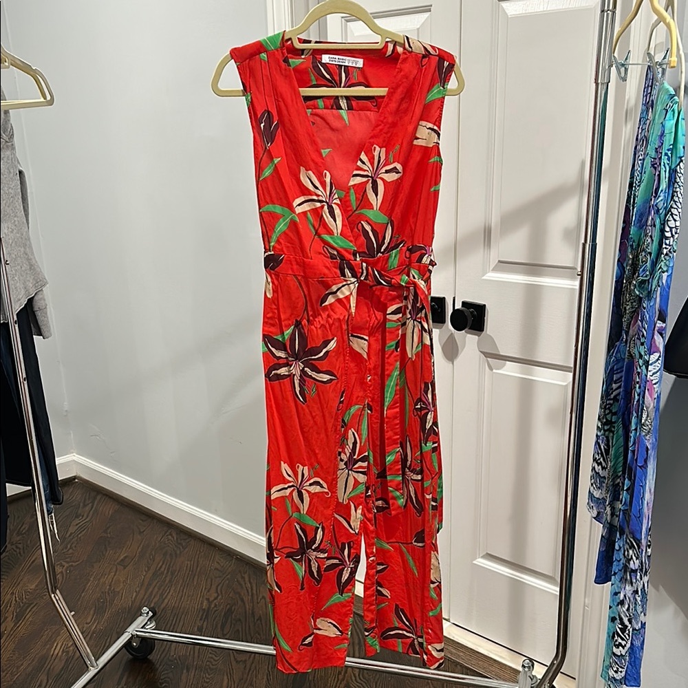 Zara Red Floral Jumpsuit